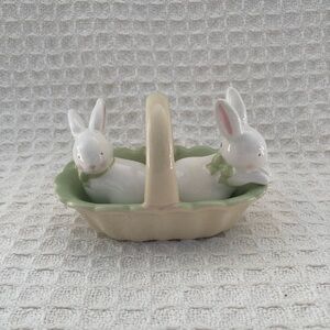 Grasslands Road Mini Bunny Salt & Pepper Shakers In Basket 3 Piece Set